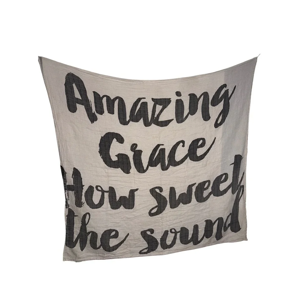 Amazing Grace How Sweet The Sound Muslin Throw Blanket WallHanging B/W Farmhouse